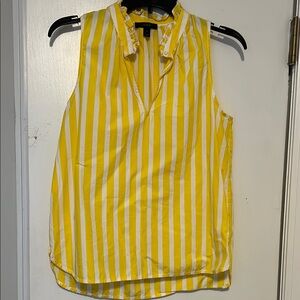 J. Crew Yellow and White Sleeveless Blouse with Mandarin Collar